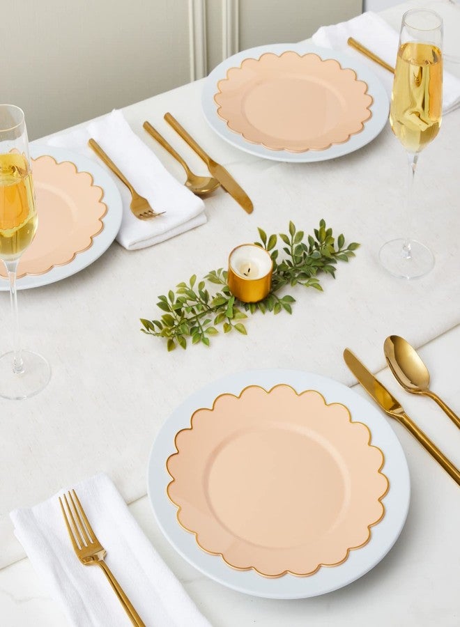 BLUE PANDA 50 Pack Ivory Pink Plastic Plates for Party, 9 Inch Disposable for Party Supplies, Wedding, Gold Foil Scalloped Edges - Image 2