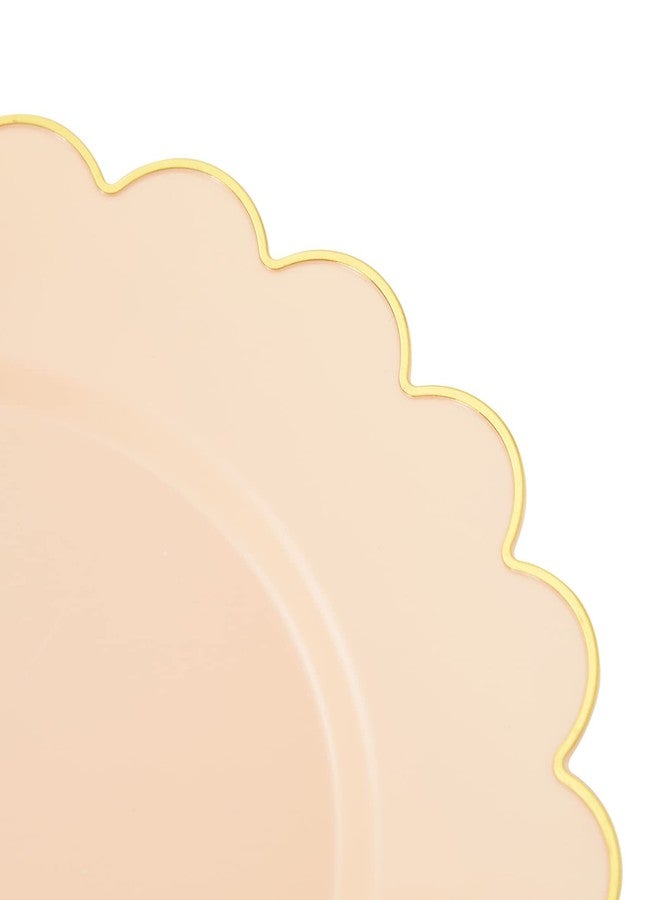BLUE PANDA 50 Pack Ivory Pink Plastic Plates for Party, 9 Inch Disposable for Party Supplies, Wedding, Gold Foil Scalloped Edges - Image 3
