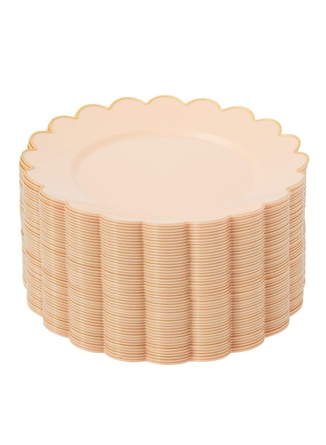 BLUE PANDA 50 Pack Ivory Pink Plastic Plates for Party, 9 Inch Disposable for Party Supplies, Wedding, Gold Foil Scalloped Edges - Image 5