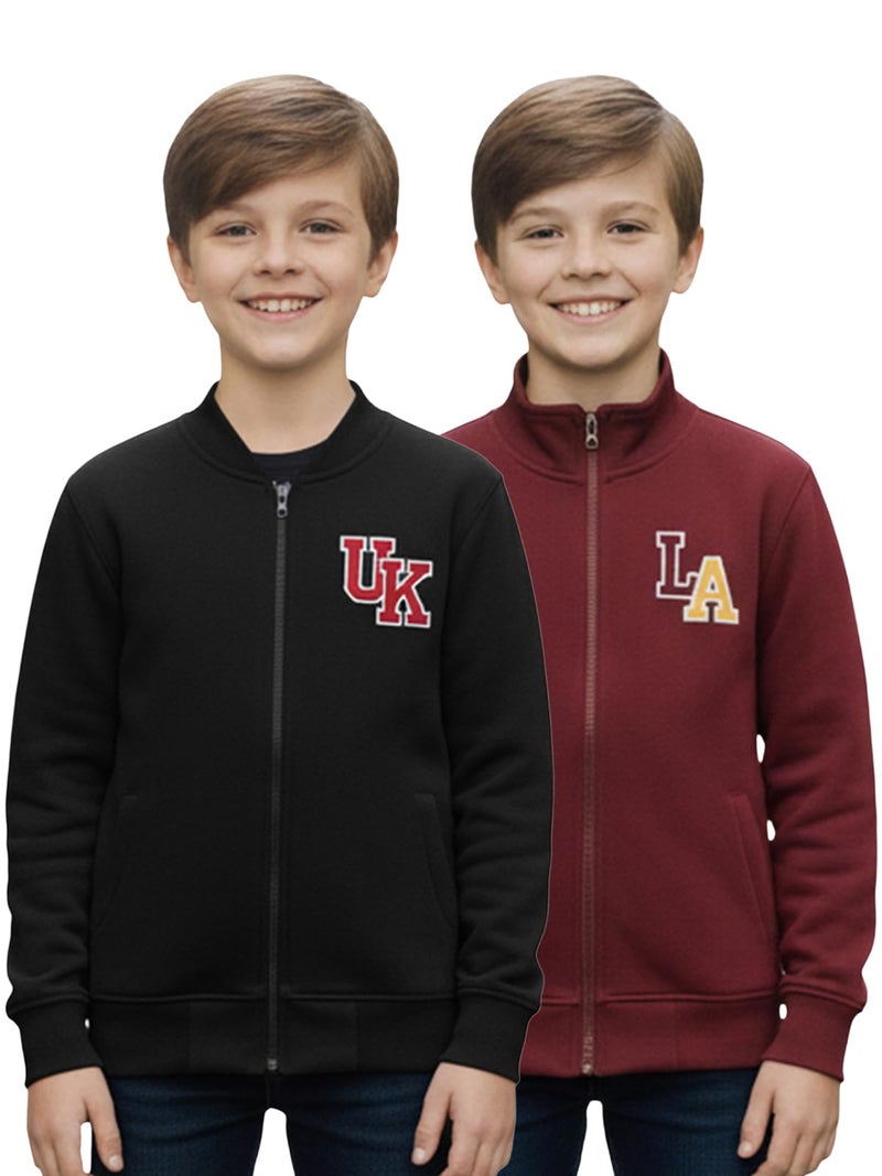 ONN Boys Super Soft Cotton Hi-Neck Jacket| Cross Pockets|Ribbed Cuff|Modern Fit| Pack of 2 | Black and Crimson | (3-4 Years) - Image 1