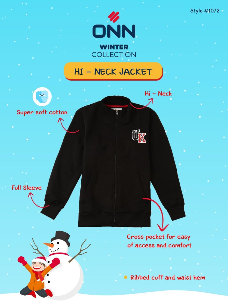 ONN Boys Super Soft Cotton Hi-Neck Jacket| Cross Pockets|Ribbed Cuff|Modern Fit| Pack of 2 | Black and Crimson | (3-4 Years) - Image 3