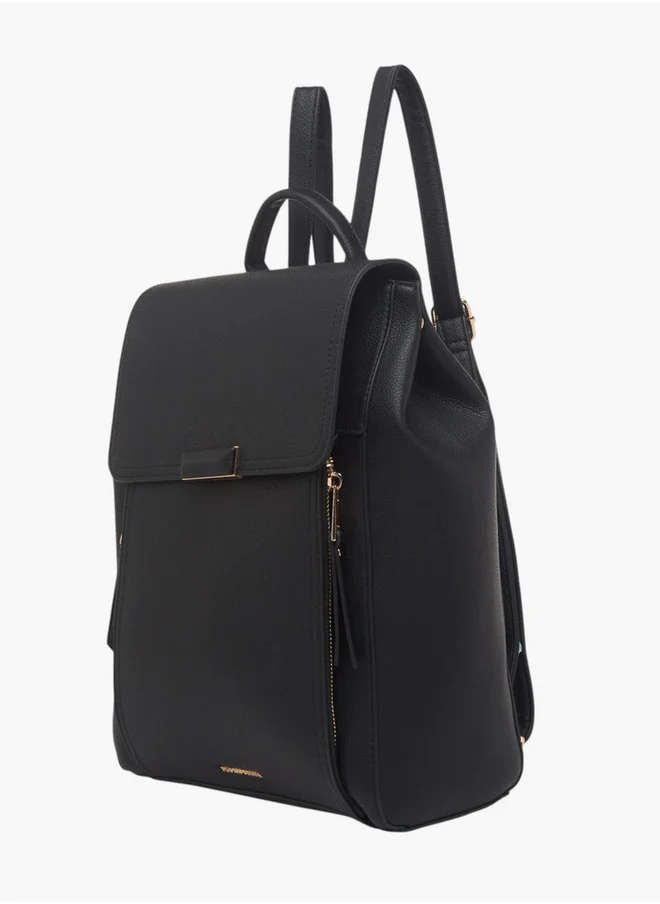 Flora Bella By Shoexpress Women's Textured Backpack with Magnetic Closure and Adjustable Straps