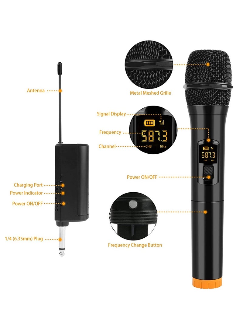 Wireless Microphone, UHF Dual Portable Handheld Dynamic Karaoke Mic with Rechargeable Receiver Cordless Karaoke System for PA System, Speaker, Amplifier family Party Singing Meeting - Image 3