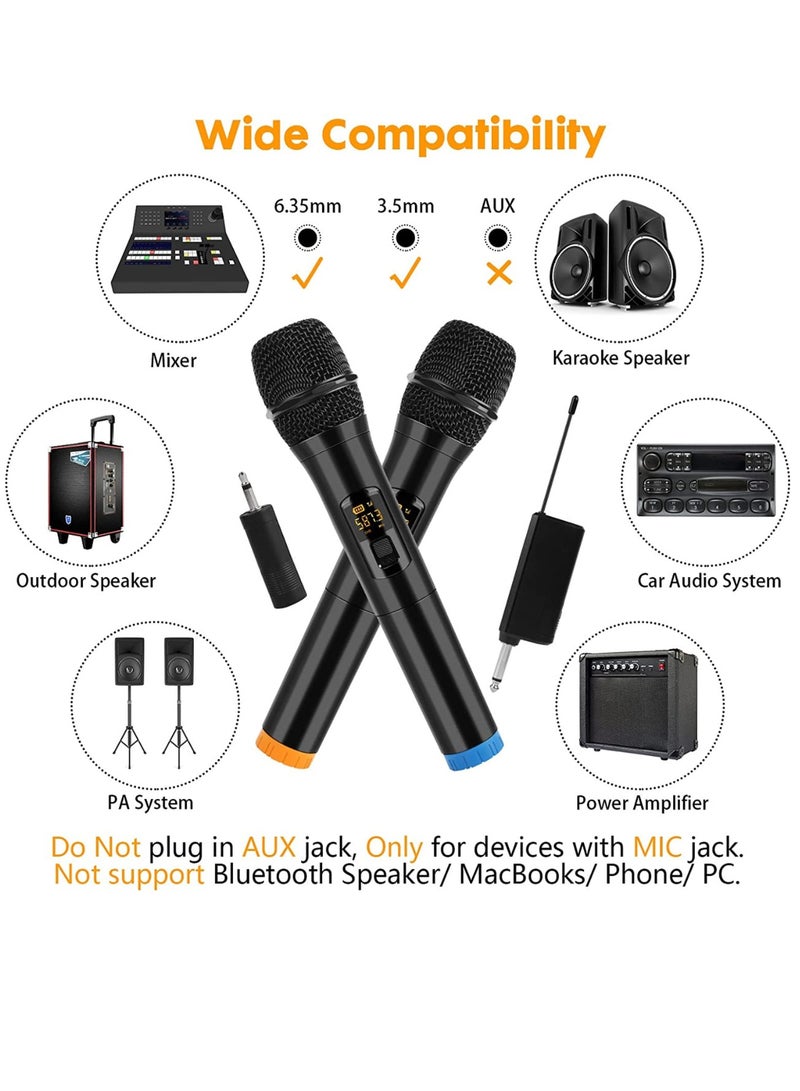 Wireless Microphone, UHF Dual Portable Handheld Dynamic Karaoke Mic with Rechargeable Receiver Cordless Karaoke System for PA System, Speaker, Amplifier family Party Singing Meeting - Image 2