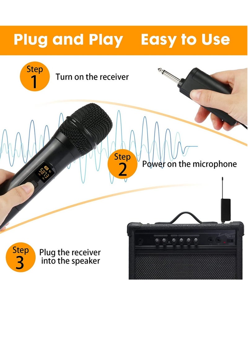 Wireless Microphone, UHF Dual Portable Handheld Dynamic Karaoke Mic with Rechargeable Receiver Cordless Karaoke System for PA System, Speaker, Amplifier family Party Singing Meeting - Image 5
