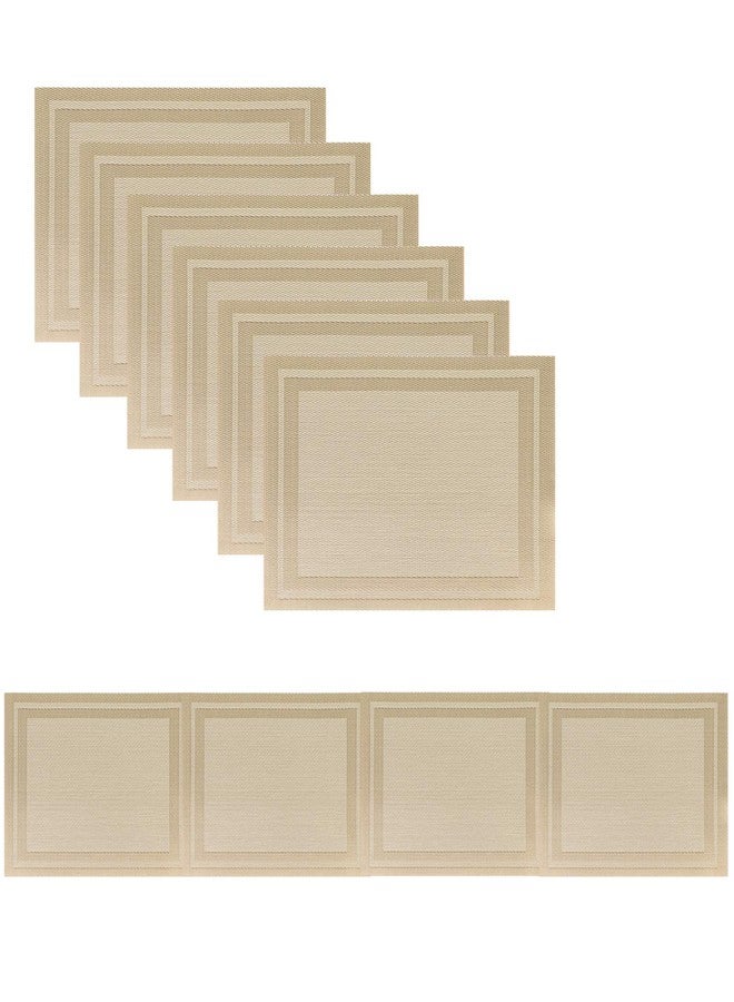 Misuhom Placemats with Table Runner Set Place Mats, Woven Crossweave Vinyl Kitchen Tablemat, Washable PVC Vinyl Table Mats for Dining Table, Parties, Farmhouse, Thanksgiving, Christmas & Gathering (Gold) - Image 1