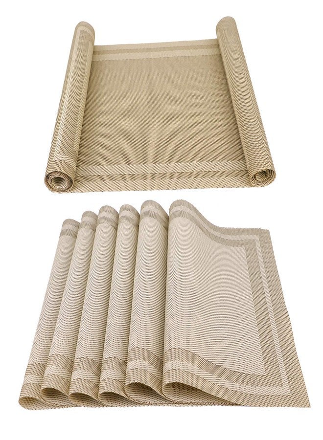Misuhom Placemats with Table Runner Set Place Mats, Woven Crossweave Vinyl Kitchen Tablemat, Washable PVC Vinyl Table Mats for Dining Table, Parties, Farmhouse, Thanksgiving, Christmas & Gathering (Gold) - Image 3
