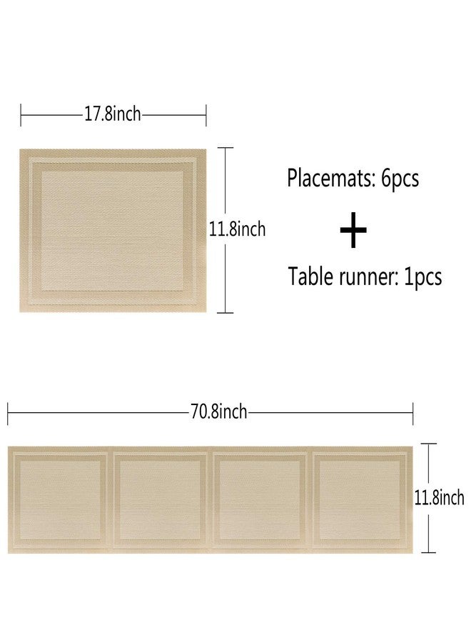 Misuhom Placemats with Table Runner Set Place Mats, Woven Crossweave Vinyl Kitchen Tablemat, Washable PVC Vinyl Table Mats for Dining Table, Parties, Farmhouse, Thanksgiving, Christmas & Gathering (Gold) - Image 2