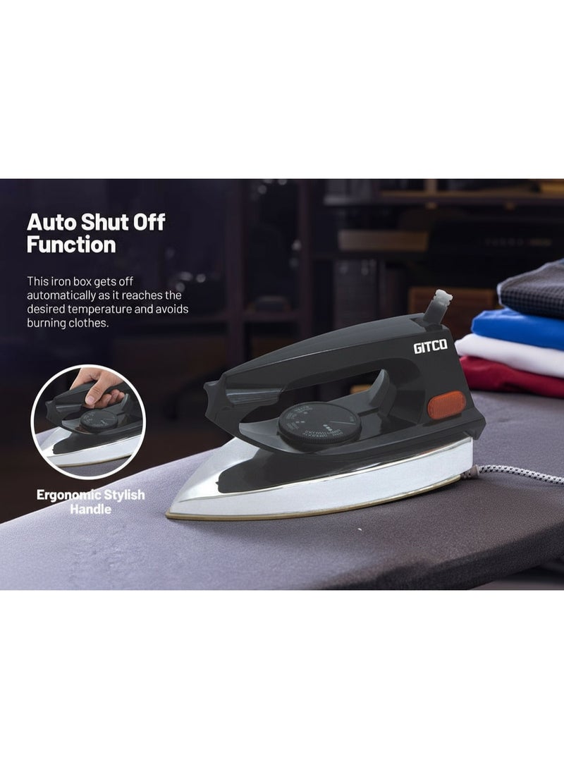 جيتكو مكواة جافة ثقيلة الوزن مع حماية من ارتفاع الحرارة | صفيحة سيراميكية | إيقاف تلقائي | درجة حرارة قابلة للتعديل | حماية من ارتفاع الحرارة - GI1501 أسود - Image 3