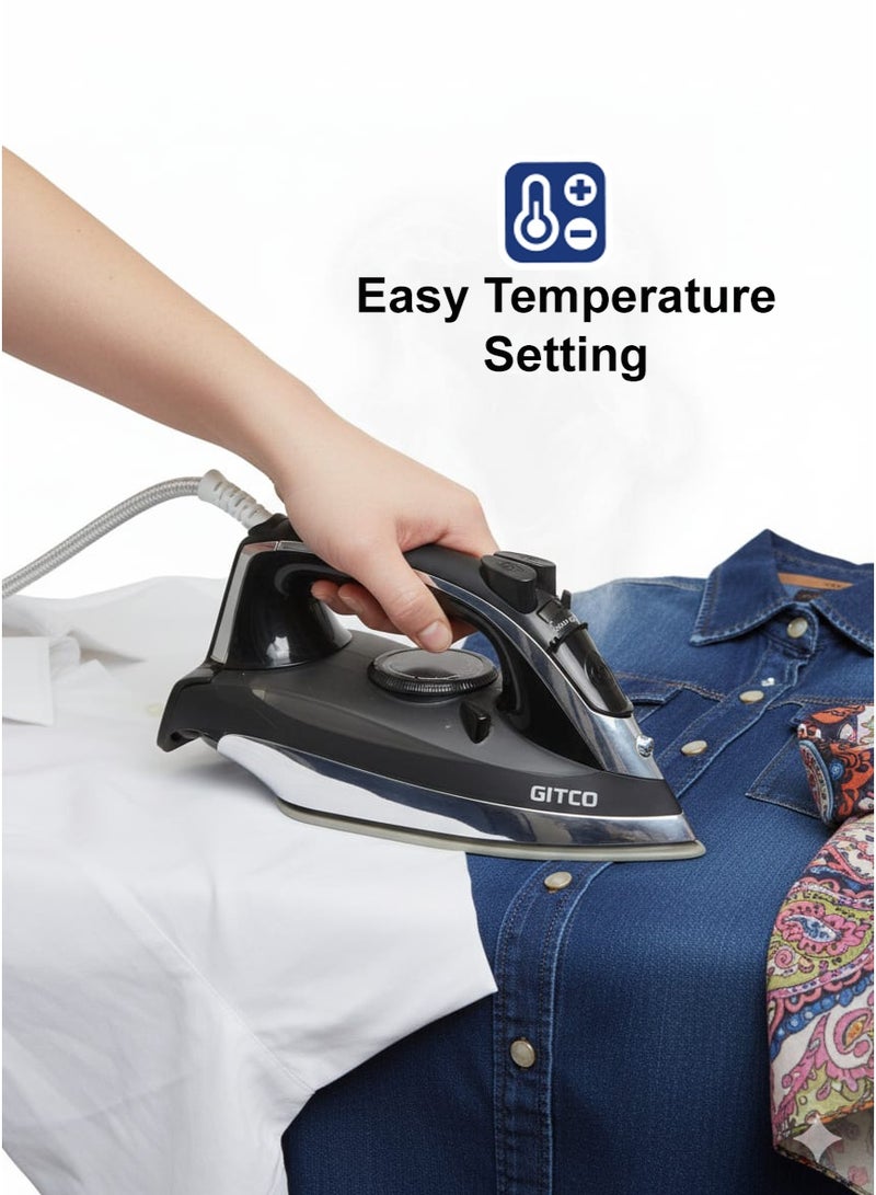 جيتكو مكواة جافة ثقيلة الوزن مع حماية من ارتفاع الحرارة | صفيحة سيراميكية | إيقاف تلقائي | درجة حرارة قابلة للتعديل | حماية من ارتفاع الحرارة - GI1501 أسود - Image 5