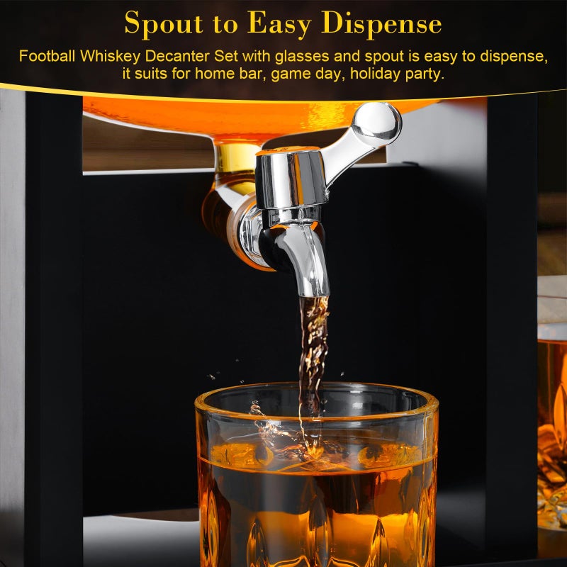 VONATES Football Whiskey Decanter Set for Men, 47oz Liquor Decanter Set with 2 Glasses + 2 Footballs Chillers, Gifts for Dad, Husband, Boyfriend, Coach, for Liquor, Bourbon, Scotch, Vodka - Image 3