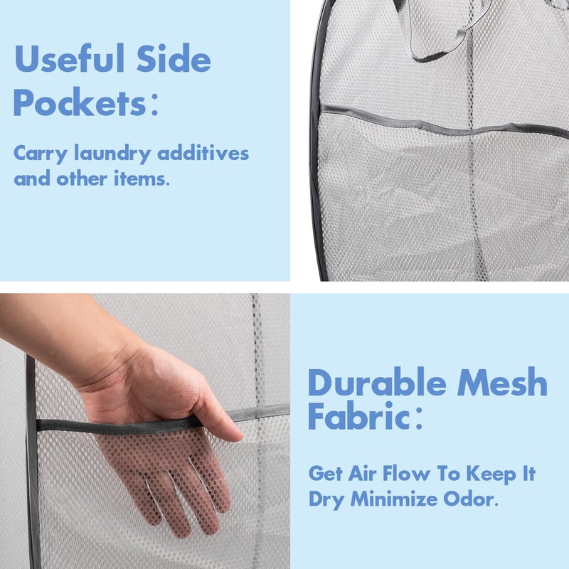 DUCOO Pop Up Hamper, 2 PCS Mesh Pop Up Laundry Hamper, Foldable Mesh Laundry Basket with Space Saving Design for Home, Dorm, Travel and Storage, Gray - Image 4