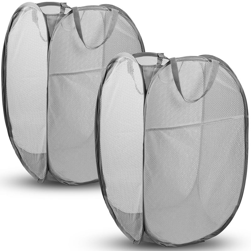 DUCOO Pop Up Hamper, 2 PCS Mesh Pop Up Laundry Hamper, Foldable Mesh Laundry Basket with Space Saving Design for Home, Dorm, Travel and Storage, Gray - Image 1