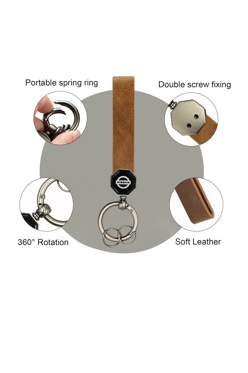 نيسان سلسلة مفاتيح جلدية لسيارات نيسان - حزام ناعم من البولي يوريثان عالي الجودة مع حلقة معدنية وشعار، خطاف دوار 360 درجة، تثبيت ببرغي مزدوج، حامل مفاتيح محمول للسيارة والاستخدام المنزلي - Image 5