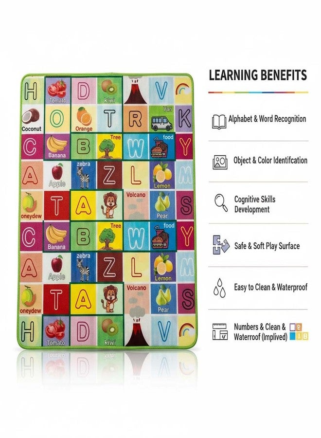 Maskeen Double Sided Kids Play Mat, Alphabet Learning and Fantasy Village Design, Educational Floor Mat with Green Border - Image 3