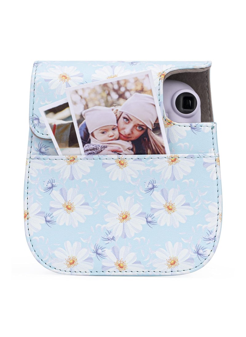 KASTWAVE Protective & Portable Case Compatible with fujifilm instax Mini 11/ 9/ 8/ 8+ Instant Film Camera with Accessory Pocket and Adjustable Strap (Flowers Light Blue)  - Image 5