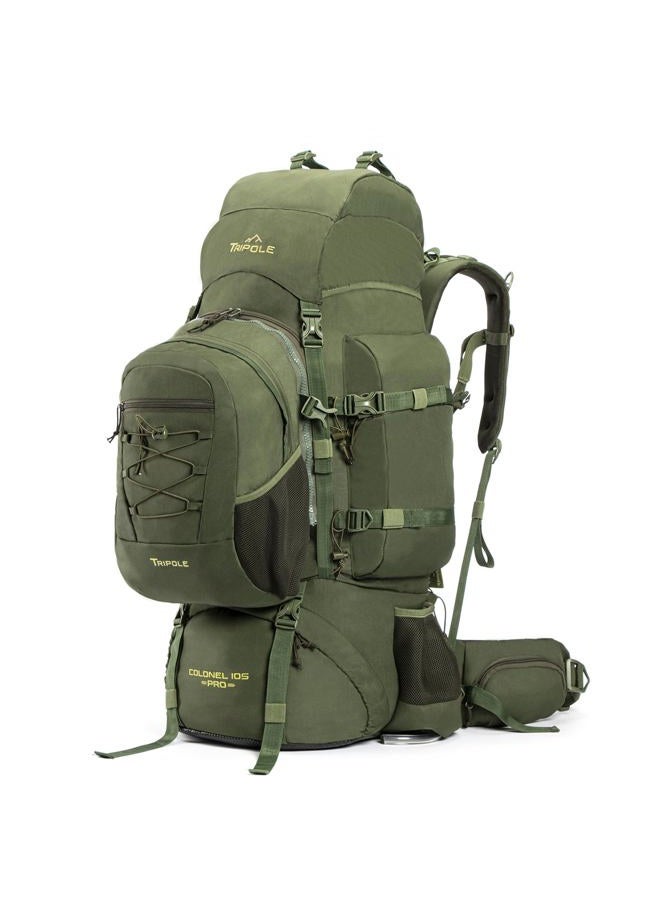 TriPole Colonel Pro Metal Frame Rucksack | Front Opening | Detachable Bag | Rain Cover | 105 Litres Army Green - Image 1