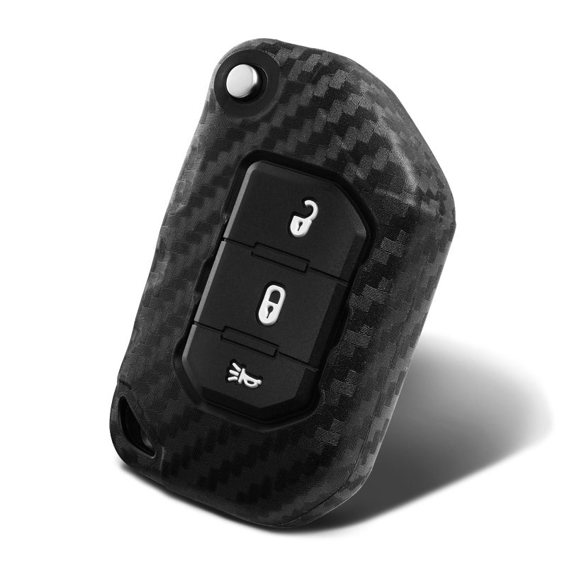 WORCAS Key Fob Case Carbon Fiber Pattern Silicone Cover Compatible with Jeep Gladiator Wrangler 3 Button Keyless Entry Remote JPFC3SCE1
