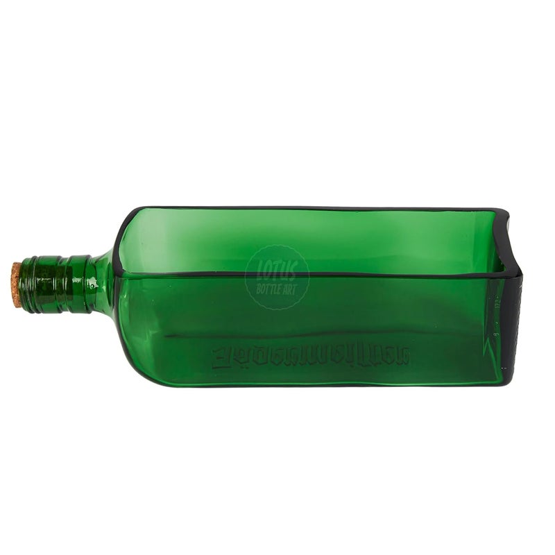 Lotus Bottle Art LOTUS Bottle Art Upcycled Jaggermeister Serving Platter with Cork GreenV EcoFriendly Serving Platter Recycled Out of Original Whisky Bottle  - Image 1