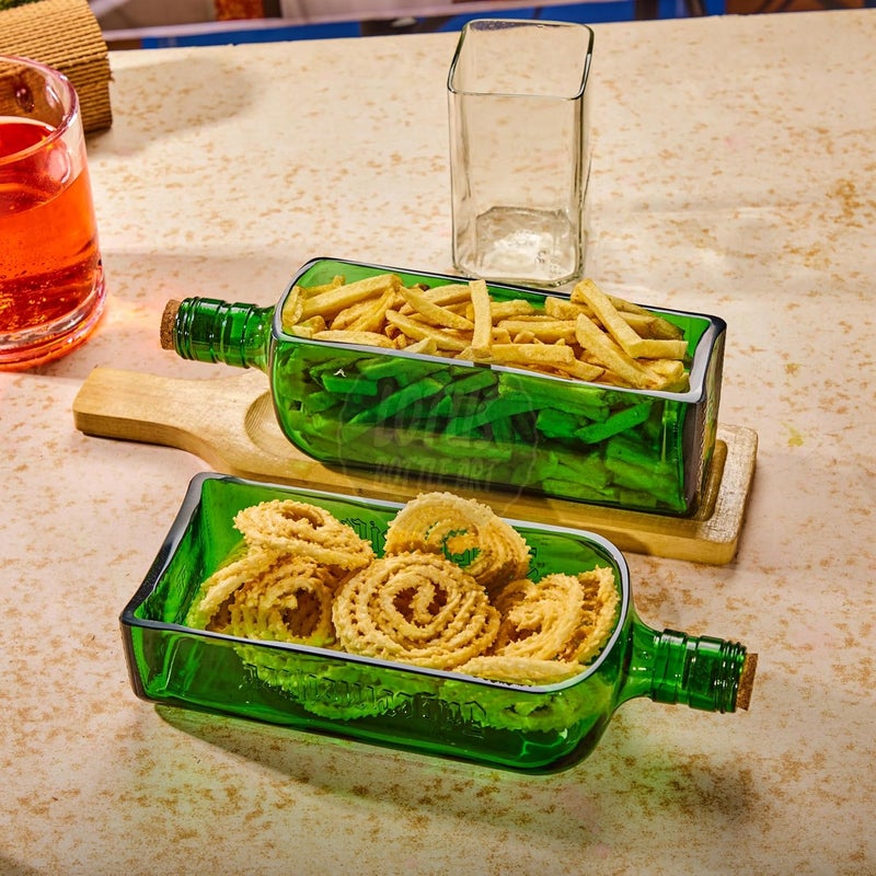 Lotus Bottle Art LOTUS Bottle Art Upcycled Jaggermeister Serving Platter with Cork GreenV EcoFriendly Serving Platter Recycled Out of Original Whisky Bottle  - Image 4