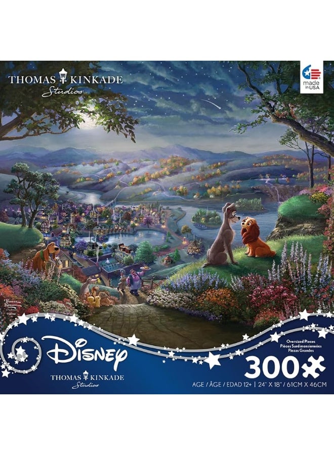 Ceaco - Disney - Thomas Kinkade - Lady and The Tramp Falling in Love - 300 Oversized Piece Jigsaw Puzzle - Image 1