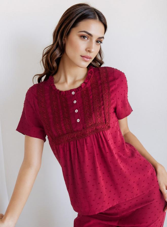 سبلاش فيڤ طقم بيجامة بأزرار بلوزة وبنطلون من الرايون - Image 2