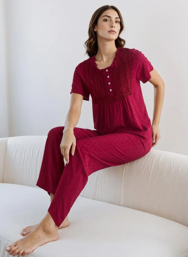 سبلاش فيڤ طقم بيجامة بأزرار بلوزة وبنطلون من الرايون