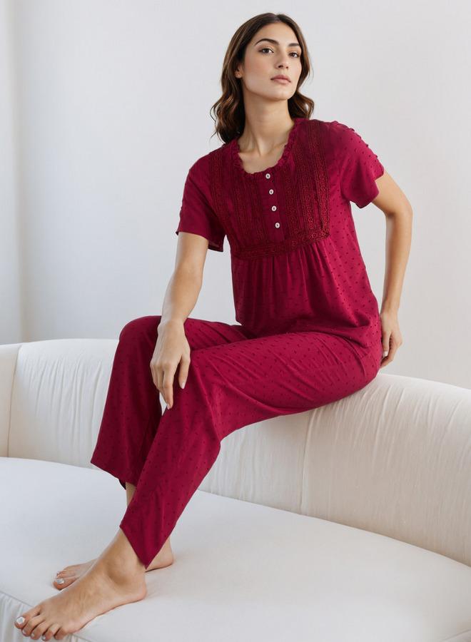 سبلاش فيڤ طقم بيجامة بأزرار بلوزة وبنطلون من الرايون - Image 1