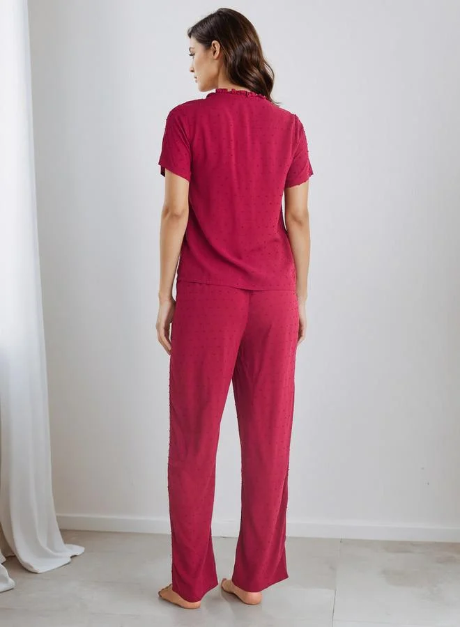 Splash FAV  Pyjama Set Button Placket Top and Trousers Rayon for Women | Best Price UAE