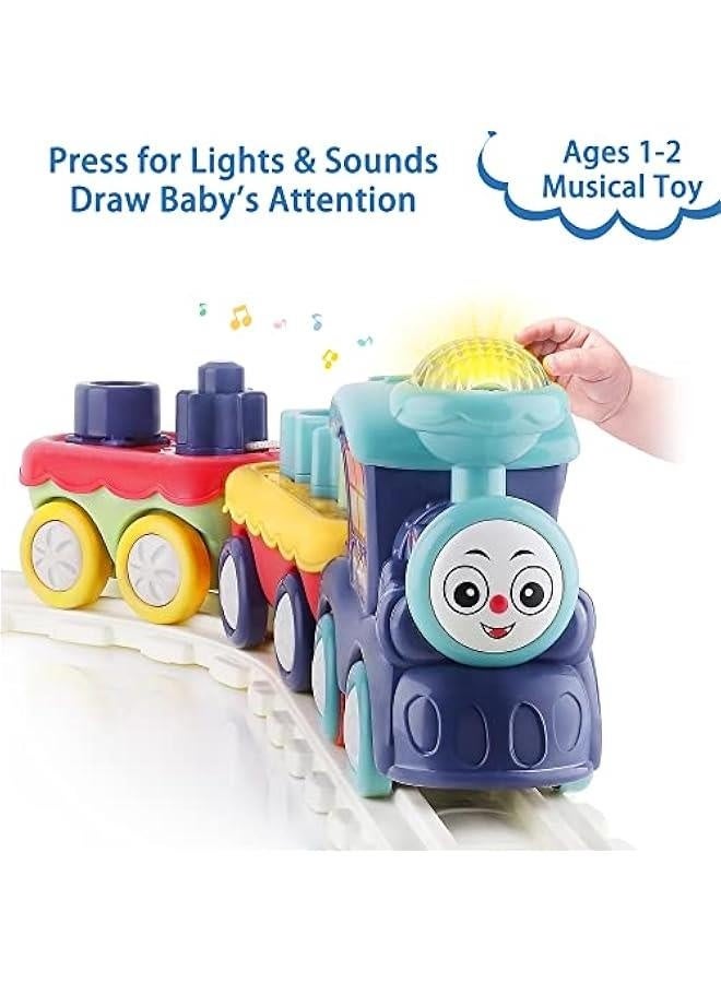 Toddler Musical Train Set Toys, Kids First Electric Railway Tracks Playset, Baby Choo Choo Train W/Learning Blocks, Birthday Gifts for 12 18 Month 1 2 3 4 Year Old Boy Girl Infant Child  - Image 2