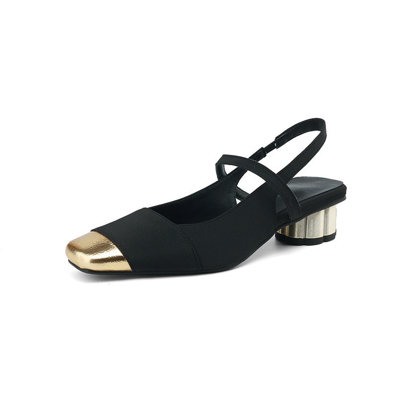 2024 Summer Wish New Round Heel Shoes 32-43 Square Head Stitching Wrap Head Back Empty Sandals Women - Image 1