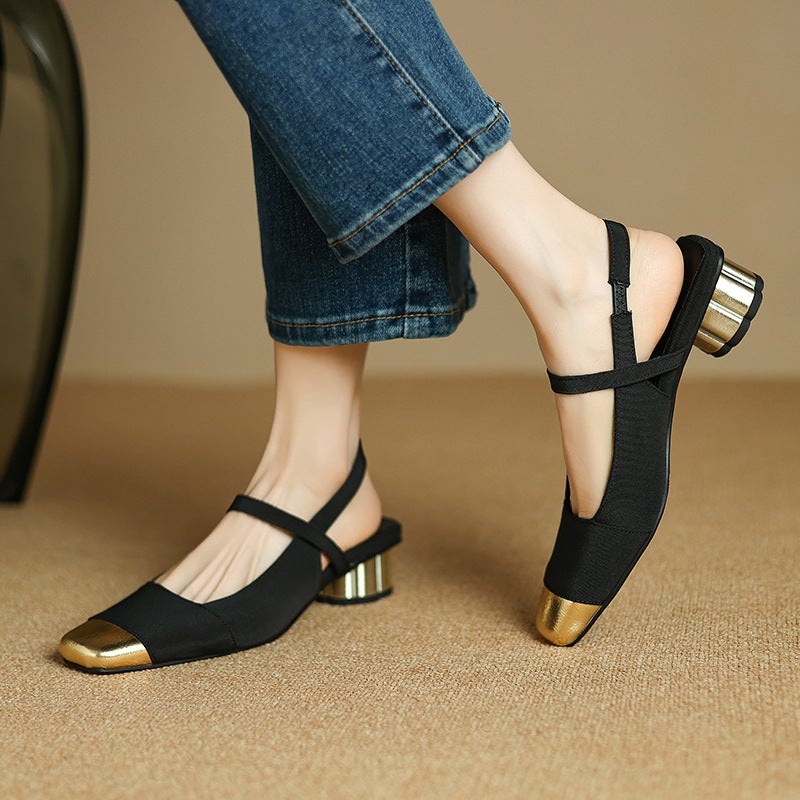 2024 Summer Wish New Round Heel Shoes 32-43 Square Head Stitching Wrap Head Back Empty Sandals Women - Image 2