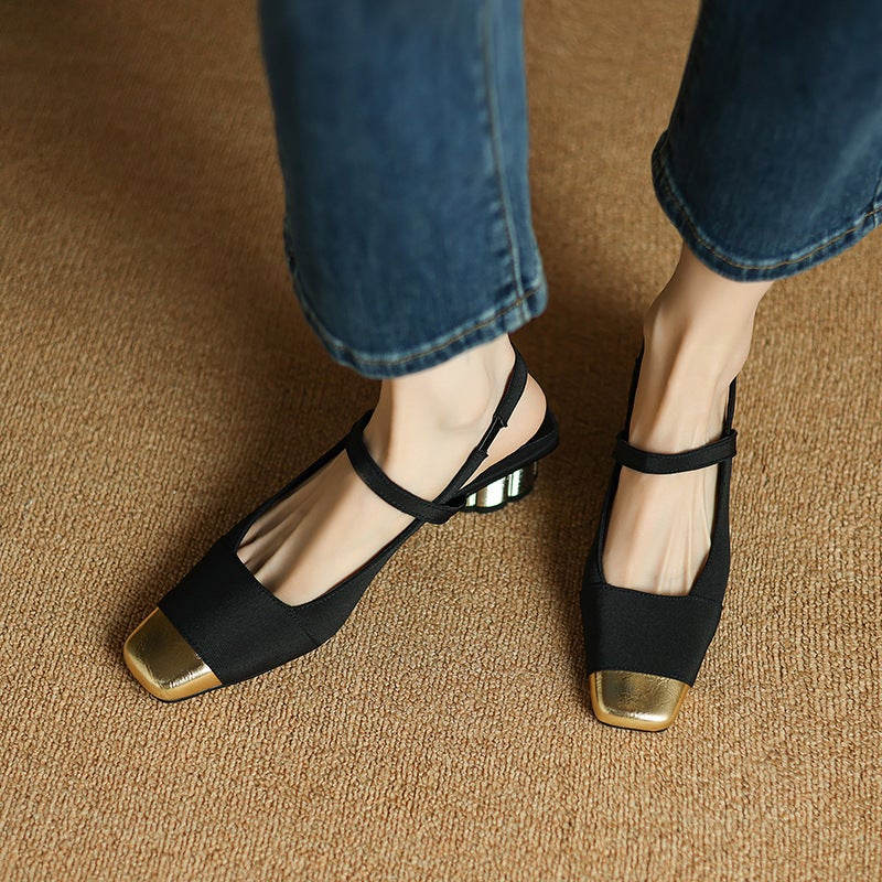 2024 Summer Wish New Round Heel Shoes 32-43 Square Head Stitching Wrap Head Back Empty Sandals Women - Image 3