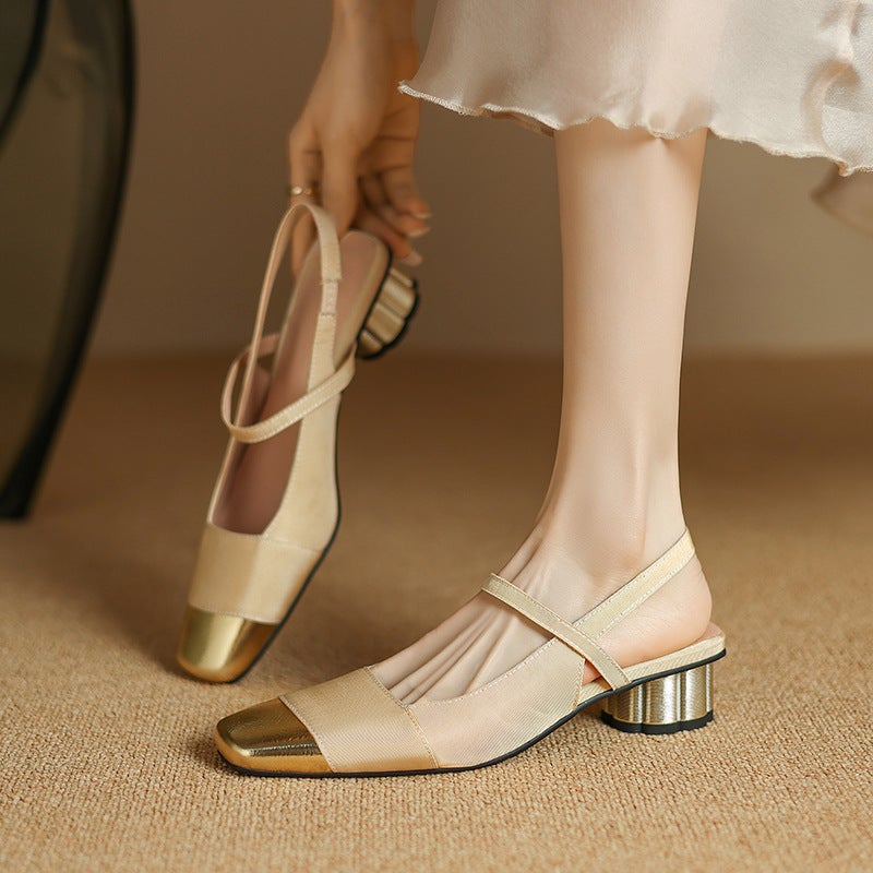 2024 Summer Wish New Round Heel Shoes 32-43 Square Head Stitching Wrap Head Back Empty Sandals Women - Image 4