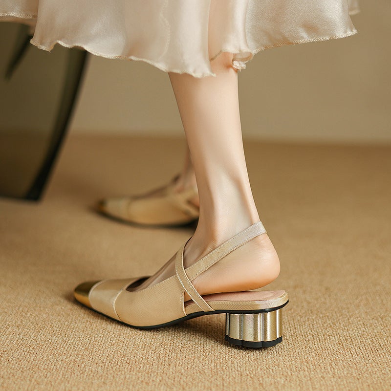 2024 Summer Wish New Round Heel Shoes 32-43 Square Head Stitching Wrap Head Back Empty Sandals Women - Image 5