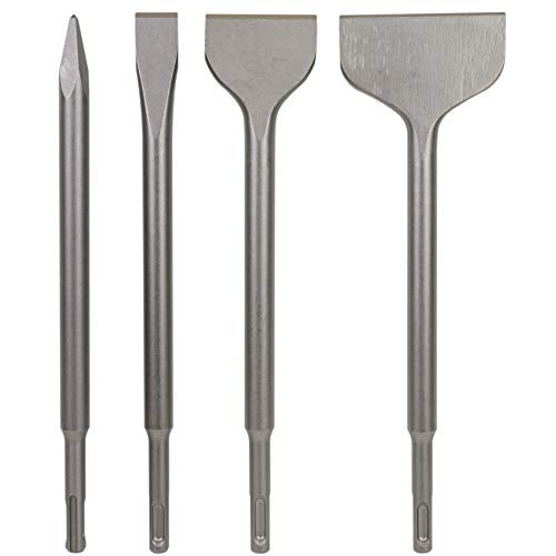 Sabre Tools SDS Plus 4-Piece Chisel Set, Thinset Scraping Bit 3” x 10” Thinset Scaling Chisel, Point Chisel, Flat Chisel, Wide Chisel - SDS Chisel Bits for Hammer Drills – Tile Removal - Image 1