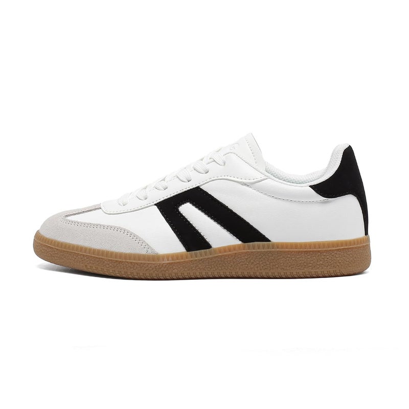 OFG Women's Retro Gum Sole Fashion Sneakers-Lace Detail Casual Retro Walking Shoes-Gum Sole Casual Tennis-Anti Slip Trainersï¼ˆBlack/White,9ï¼‰ - Image 2