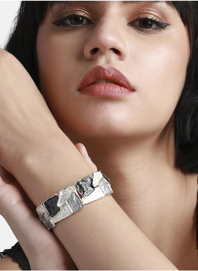 SOHI Black & Silver-Coloured Metallic Textured Bracelet