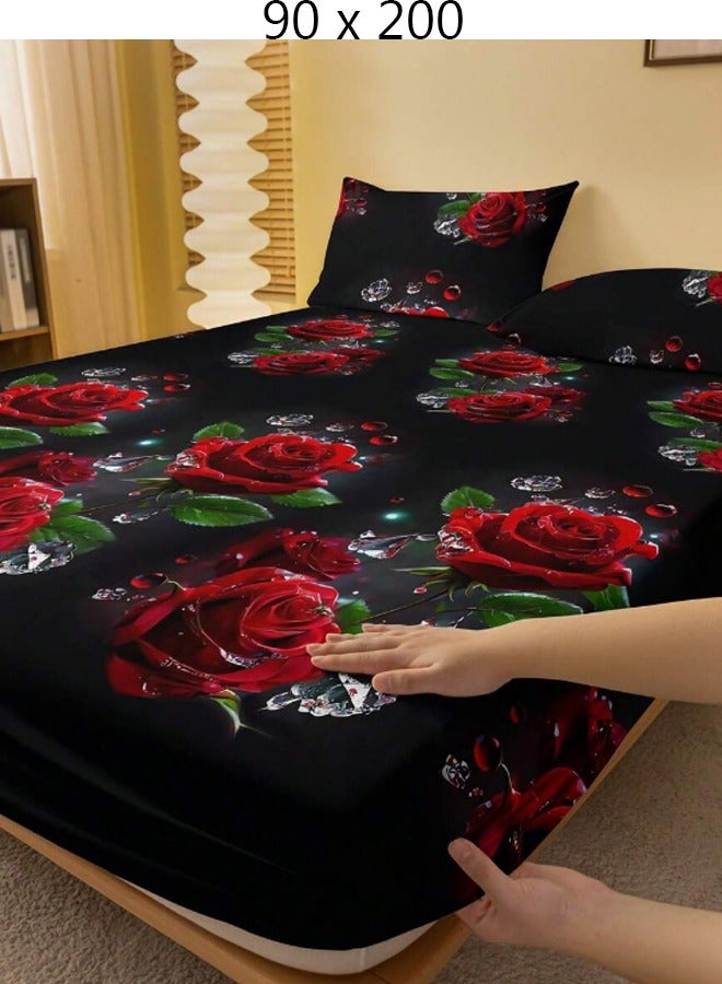 Single Fitted Bed Sheet Black 90 x 200 cm Without Pillow Cover