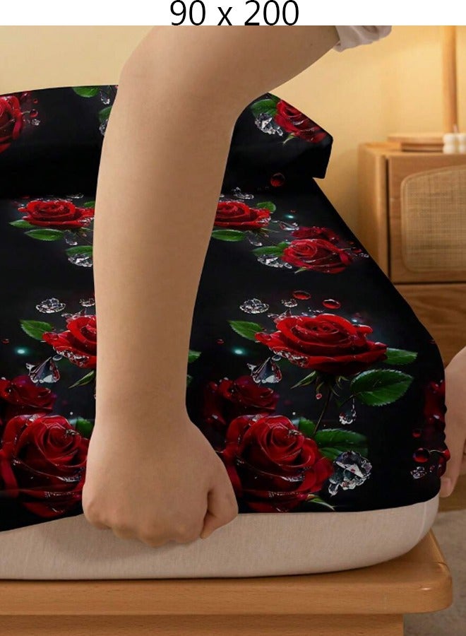 Single Fitted Bed Sheet Black 90 x 200 cm Without Pillow Cover