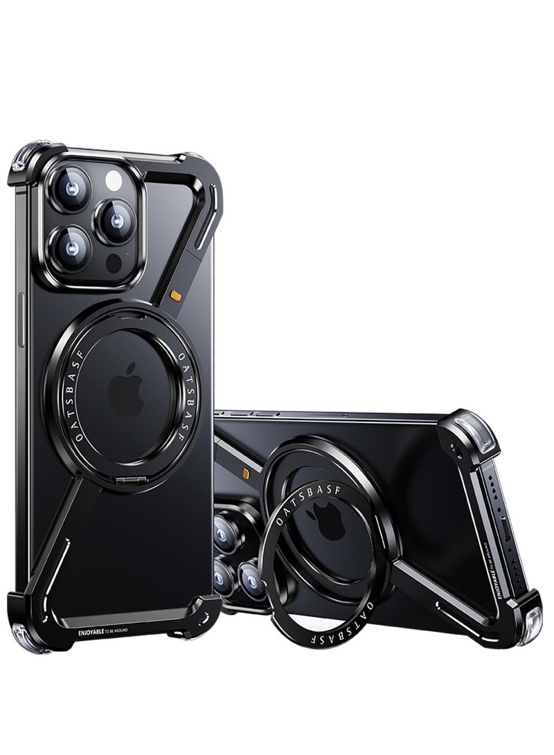 iPhone 16 Pro Max Case with 360° Rotating Kickstand | Frameless Aluminum Design Bumper Z Case | Shockproof, MagSafe Compatible, Metal Slim Protective Shell Suitable for Black Titanium  - Image 2