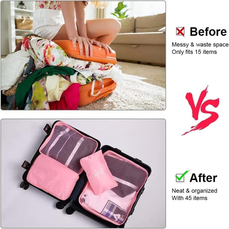 Oceanevo 9 Pcs Packing Cubes, Travel Luggage Organizer for Men and Women, Toiletry Bag, Packing Cubes for Travel With Tooth Brush Holder- Set of 9 - Pink - Image 5