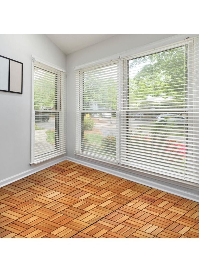 DubaiGallery - Interlocking Deck Tiles 5 Pack - Snap Together Wood Flooring Acacia Hardwood Outdoor Flooring for Patio | Click Floor Decking Tile Outdoors Balcony Flooring, Wooden Parquet Flooring - Image 1