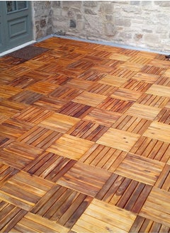 DubaiGallery Interlocking Deck Tiles 5 Pack - Snap Together Wood Flooring Acacia Hardwood Outdoor Flooring for Patio | Click Floor Decking Tile Outdoors Balcony Flooring, Wooden Parquet Flooring  - Image 3