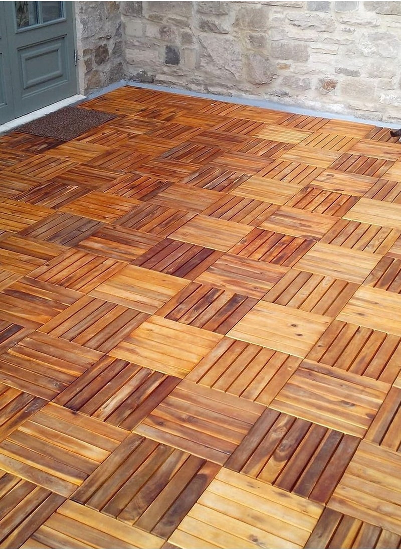 DubaiGallery - Interlocking Deck Tiles 5 Pack - Snap Together Wood Flooring Acacia Hardwood Outdoor Flooring for Patio | Click Floor Decking Tile Outdoors Balcony Flooring, Wooden Parquet Flooring - Image 1
