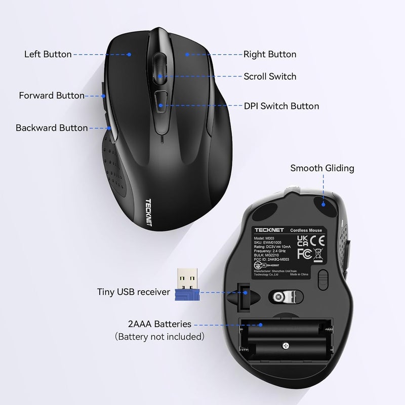 TECKNET Wireless Mouse for Laptop, Silent Mouse Quiet Click, Computer Mice Wireless, 6 Adjustable 4000 DPI Computer Mice - Image 5