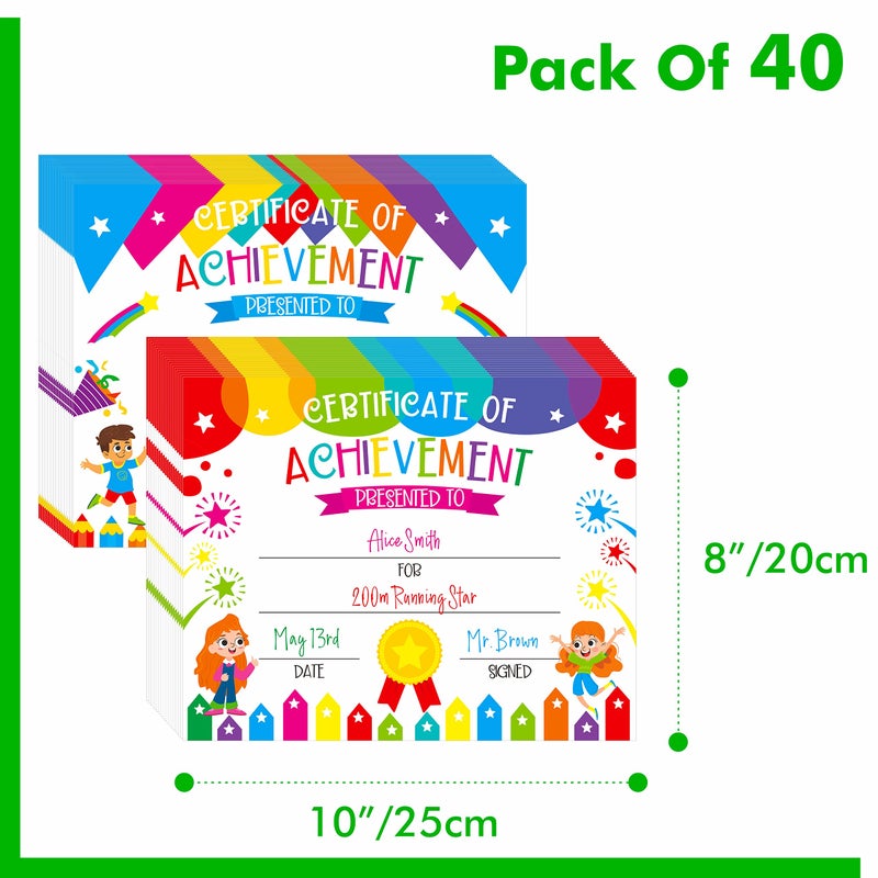 Gethelud 40 PCS Preschool Diploma, Certificate of Achievement in 2 Designs Colorful Certificate of Awards School Classroom Supplies for Kids Students Kindergarten Boys Girls - Image 2