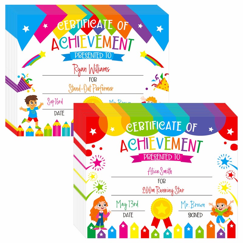 Gethelud 40 PCS Preschool Diploma, Certificate of Achievement in 2 Designs Colorful Certificate of Awards School Classroom Supplies for Kids Students Kindergarten Boys Girls - Image 1