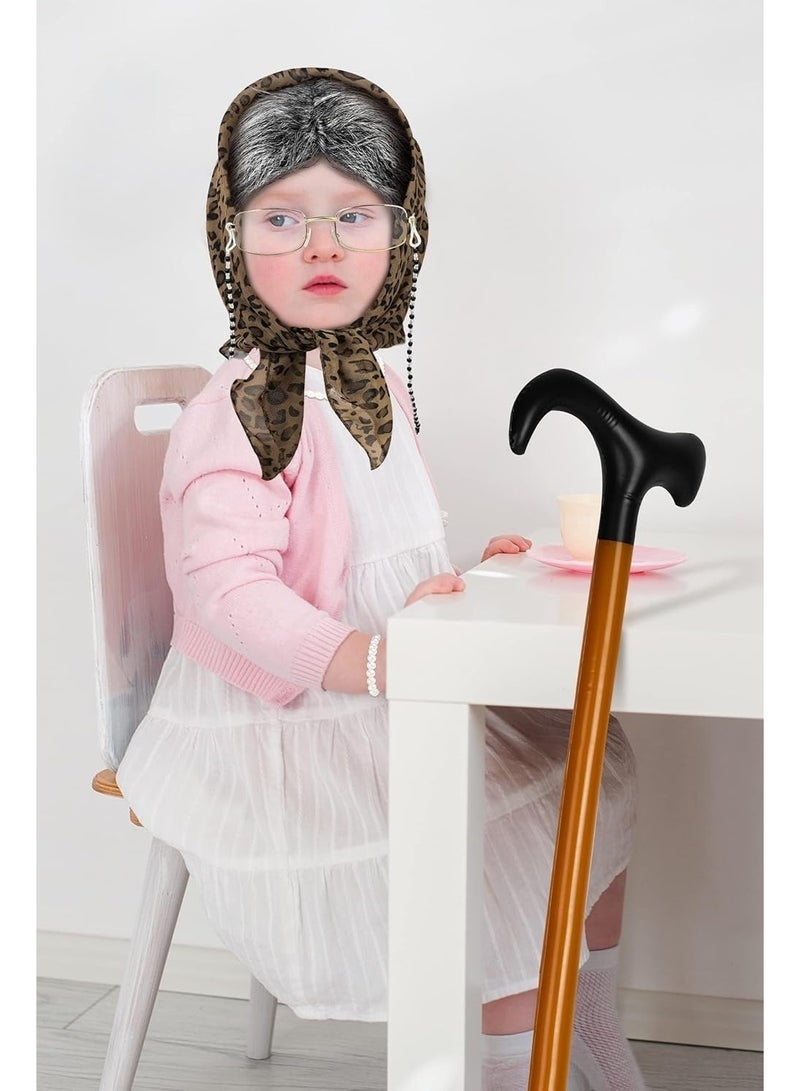 Bukela Old Lady Costume Set – Includes Grey Wig, Glasses with Chain, Walking Cane, Scarf & Pearl Necklace for Dress Up and Parties – 7 Pieces - Image 5