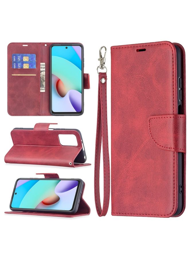 Case Cover For Xiaomi Redmi 10 Retro Lambskin Texture Pure Color Horizontal Flip PU Leather Case with Holder & Card Slots & Wallet & Lanyard Red